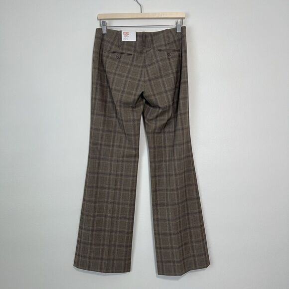 Express Editor Flare Leg Trouser Low Rise Sexy Waist Plaid NEW Size 4 Tan Brown - Picture 8 of 11